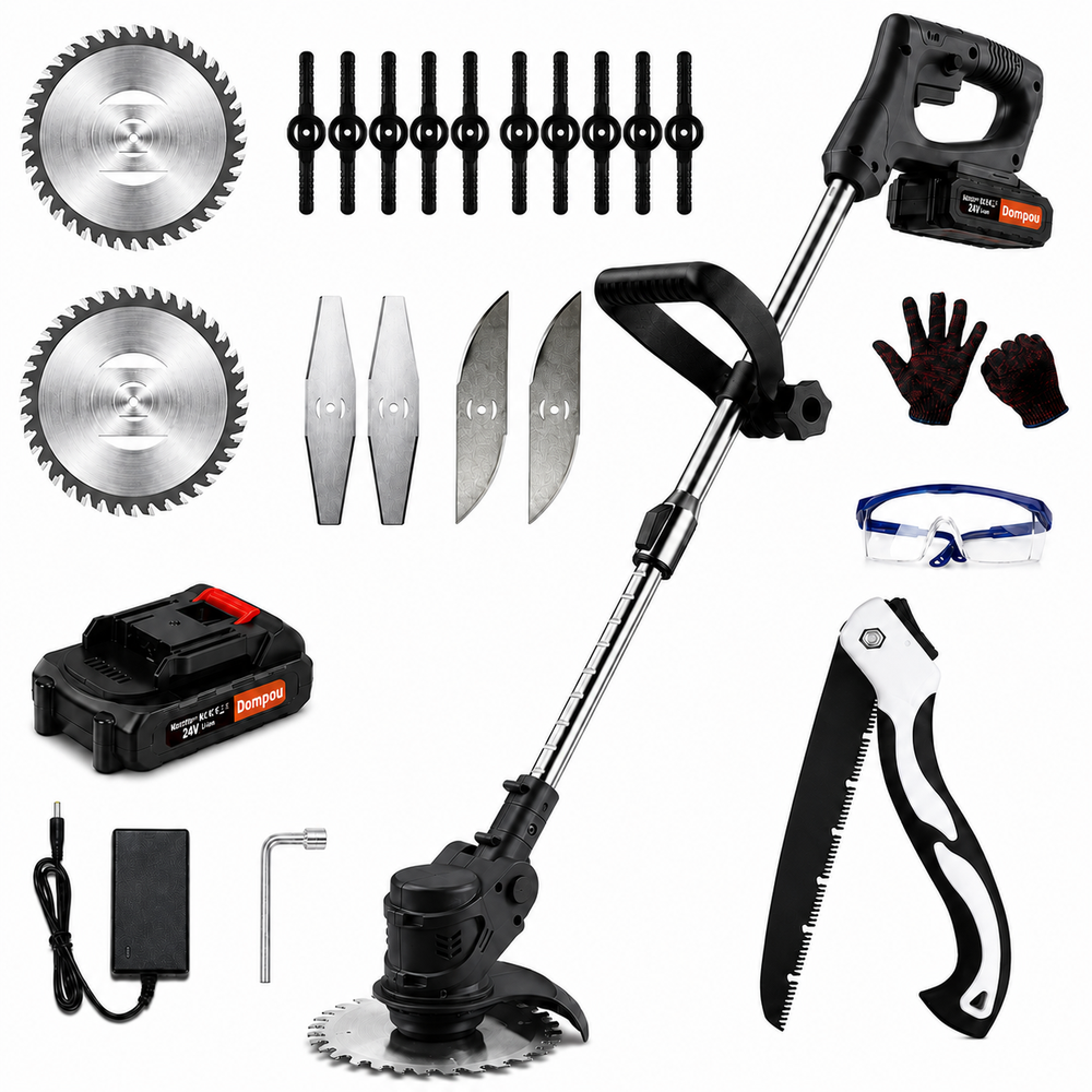 Cordless String Trimmer and Grass Strimmer with Adjustable Head Wheels and 24v Battery - Image 1
