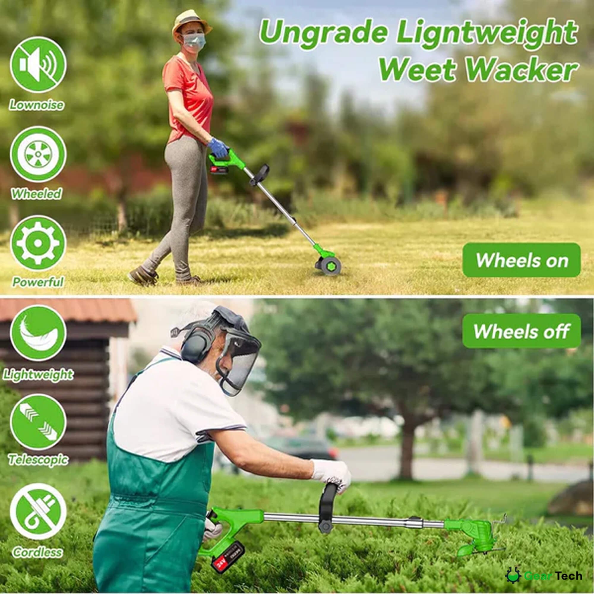 Cordless String Trimmer and Grass Strimmer with Adjustable Head Wheels and 24v Battery - Image 12