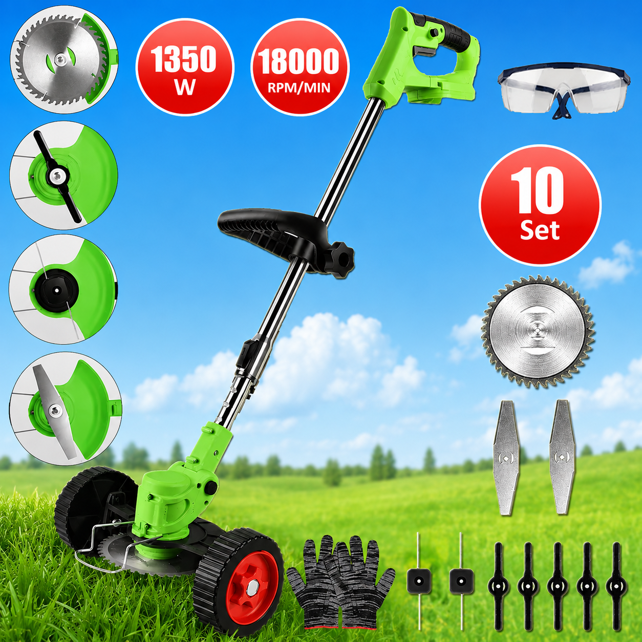 Cordless String Trimmer and Grass Strimmer with Adjustable Head Wheels and 24v Battery - Image 13