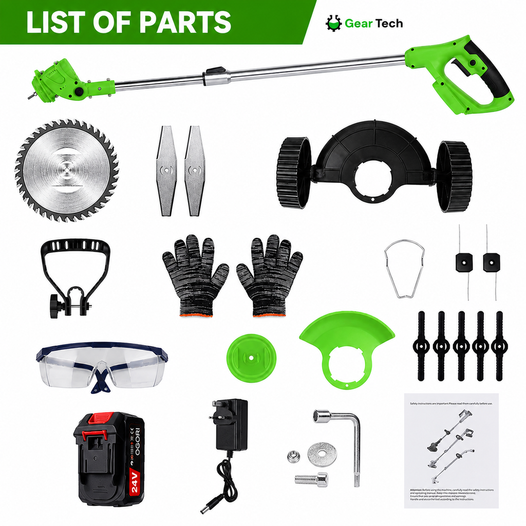 Cordless String Trimmer and Grass Strimmer with Adjustable Head Wheels and 24v Battery - Image 4