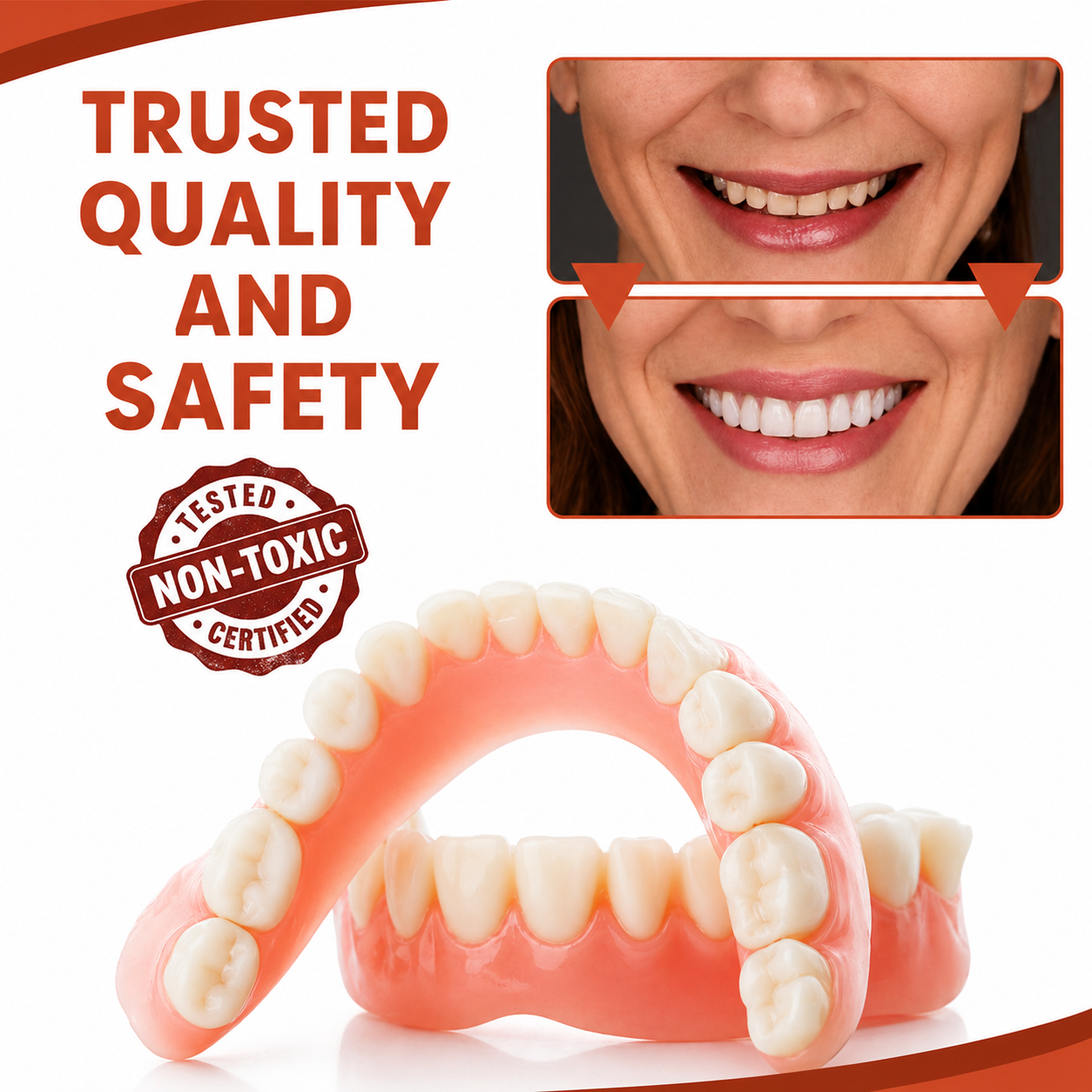 Cosmetic Removable Silicone Snap on Veneers Teeth Temporary Heat Adjustable Upper Lower - Image 2