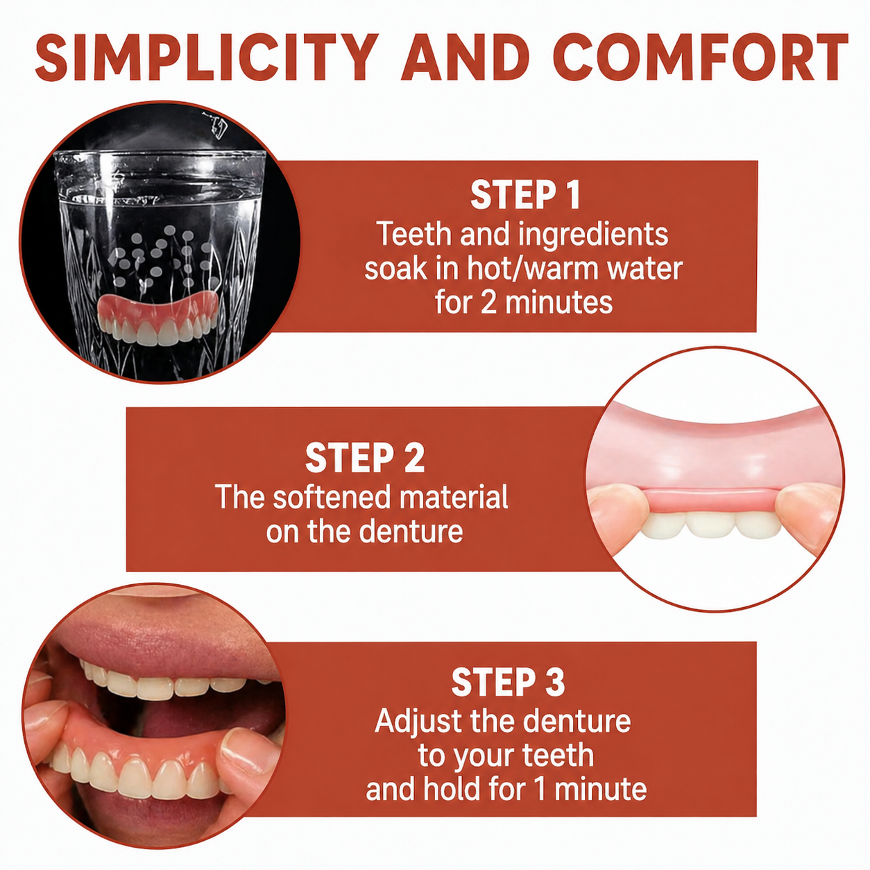 Cosmetic Removable Silicone Snap on Veneers Teeth Temporary Heat Adjustable Upper Lower - Image 4
