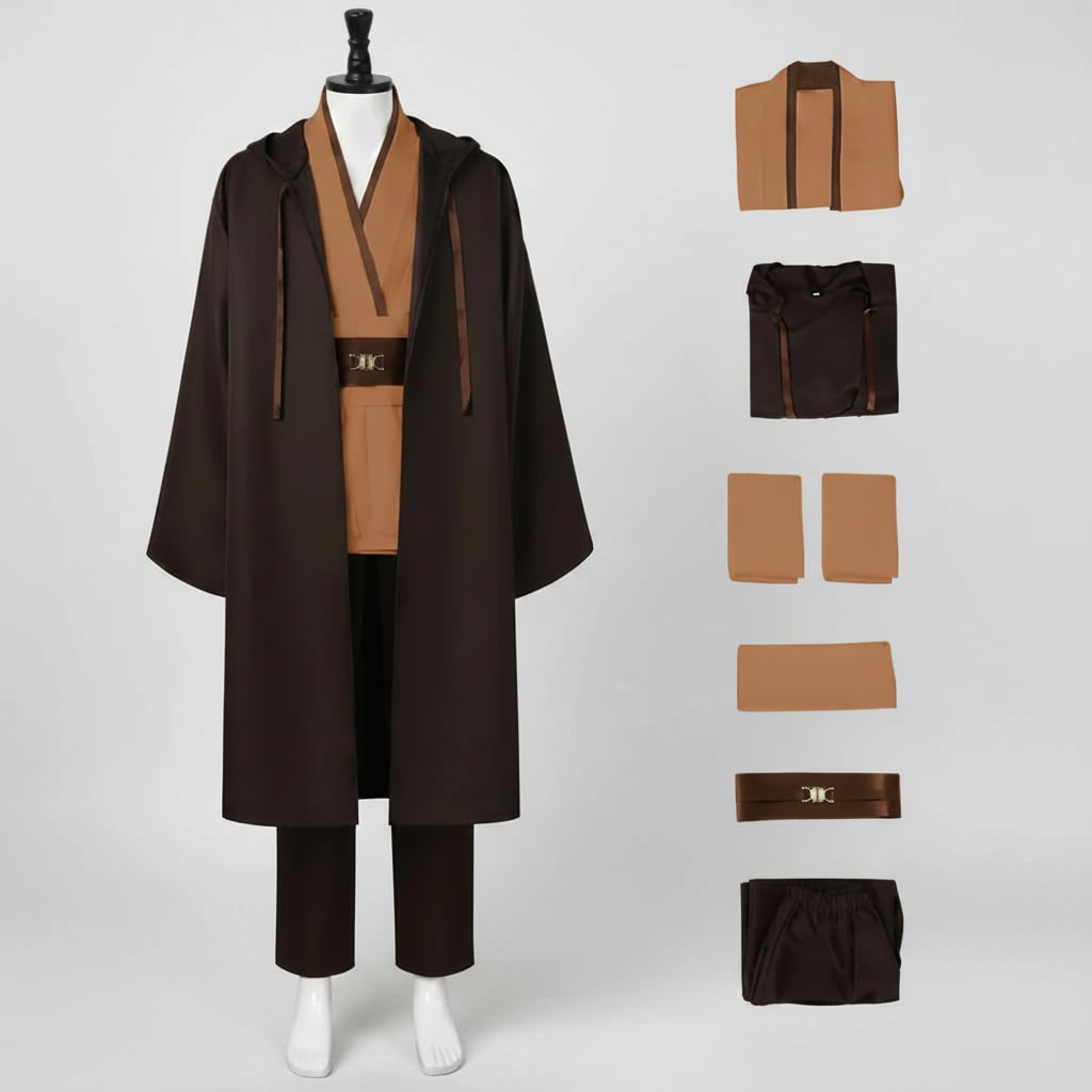Cosplay Costume Jedi Knight with Hooded Robe Tunic Belt and Pants - Image 1