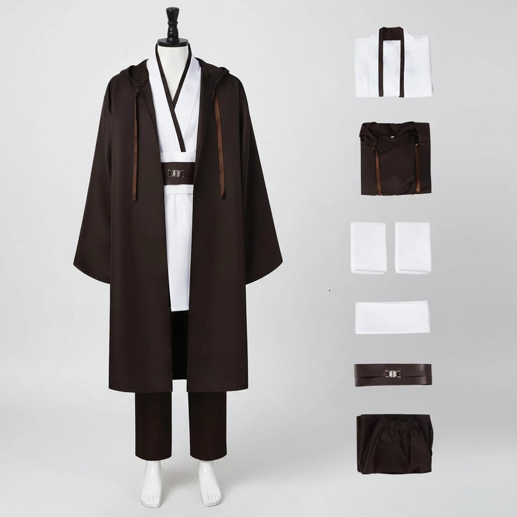Cosplay Costume Jedi Knight with Hooded Robe Tunic Belt and Pants - Image 2