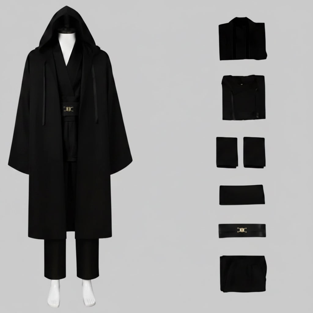 Cosplay Costume Jedi Knight with Hooded Robe Tunic Belt and Pants - Image 3