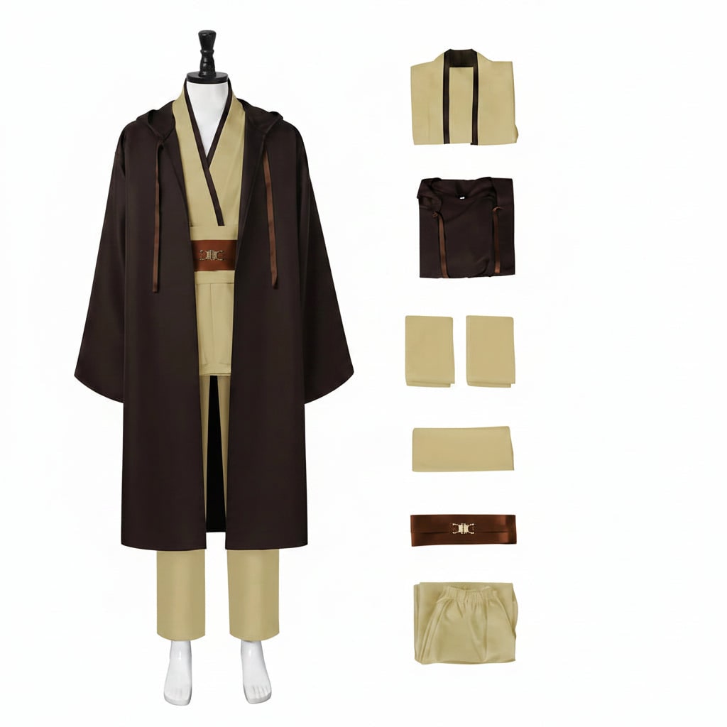 Cosplay Costume Jedi Knight with Hooded Robe Tunic Belt and Pants - Image 4
