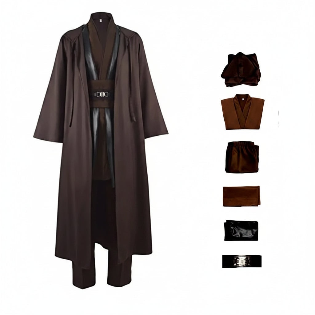 Cosplay Costume Jedi Knight with Hooded Robe Tunic Belt and Pants - Image 5