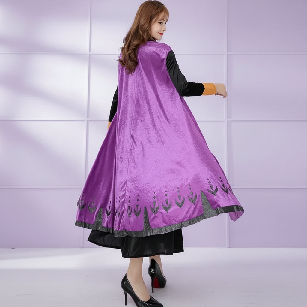 Cosplay Costume Princess Dress with Long Cape and Velvet Embroidered Details - Image 3