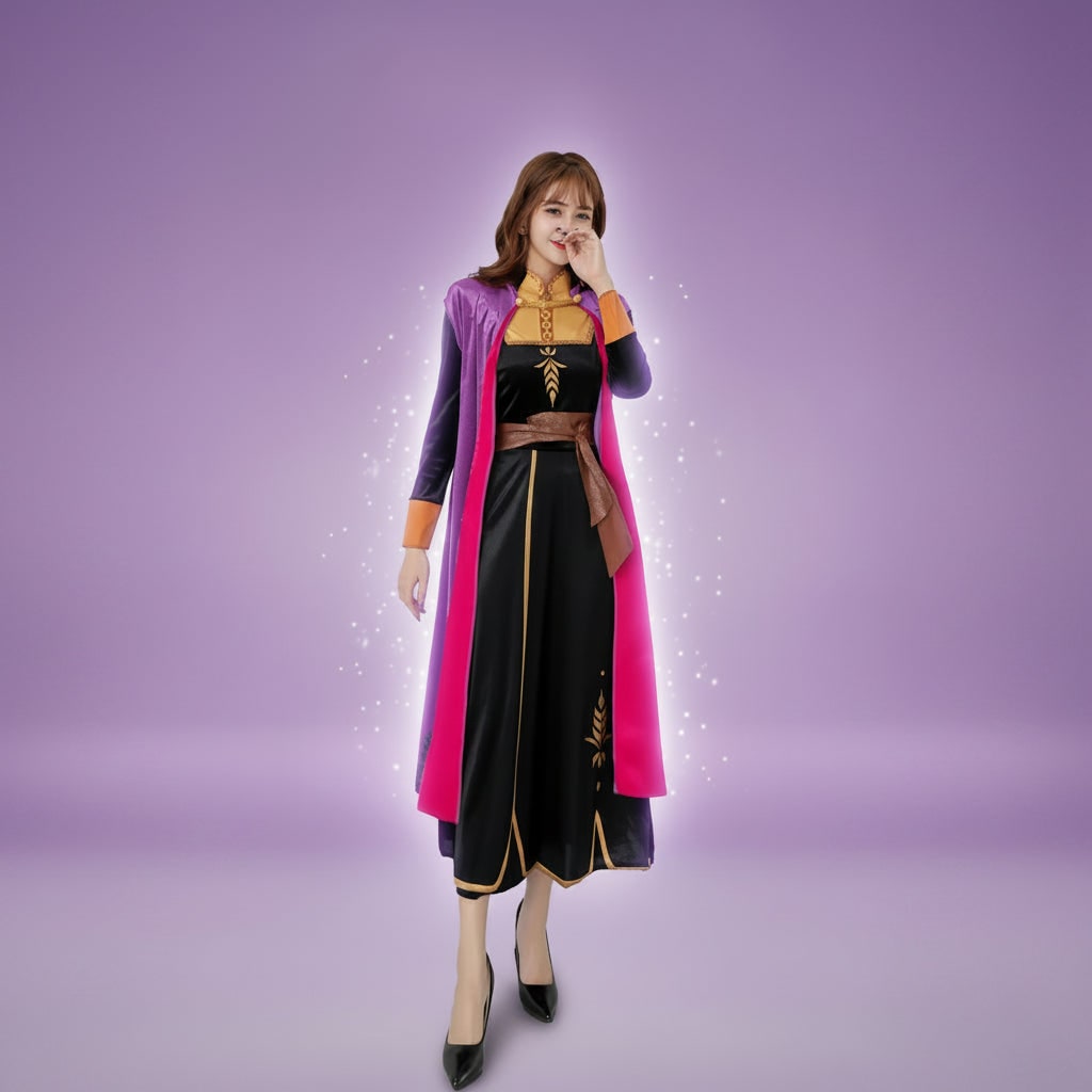Cosplay Costume Princess Dress with Long Cape and Velvet Embroidered Details - Image 4