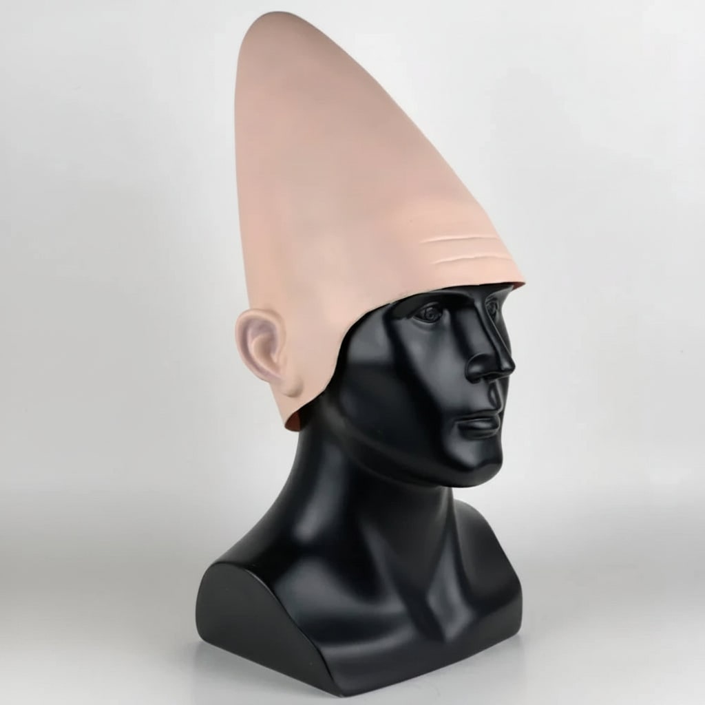 Costume Mask Alien Conehead with Molded Ears and Forehead Wrinkles Latex Headpiece - Image 2