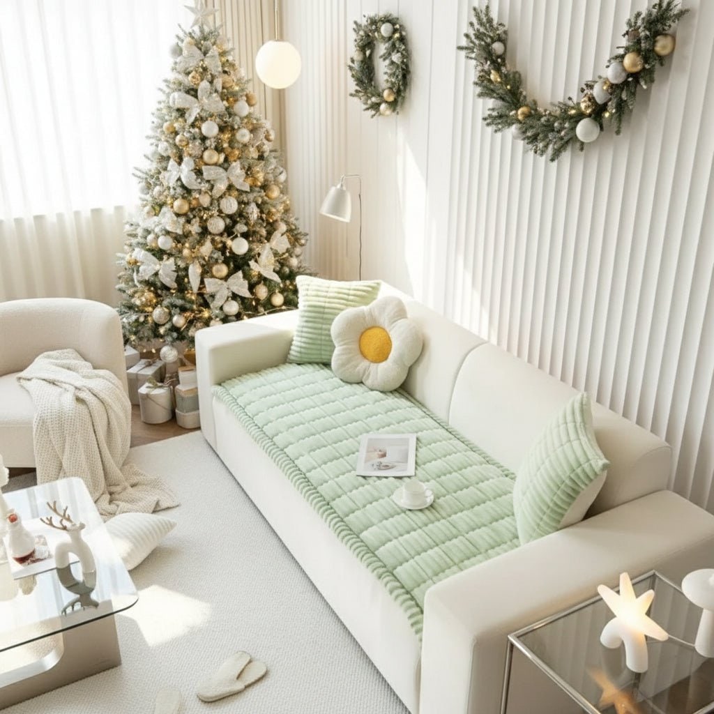 Couch Cover Sofa Cushion Seat Quilted Plush Non Slip Channeled Piped Border Non-slip - Image 2