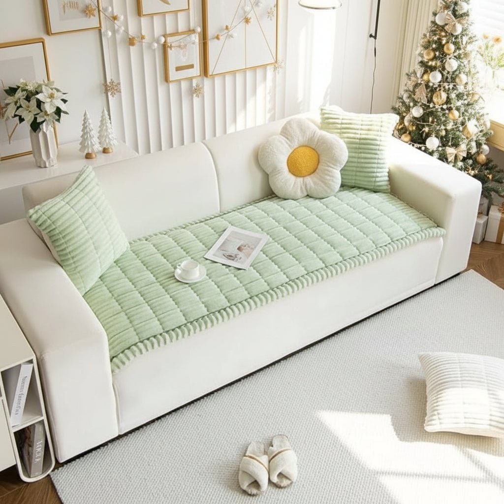 Couch Cover Sofa Cushion Seat Quilted Plush Non Slip Channeled Piped Border Non-slip - Image 3