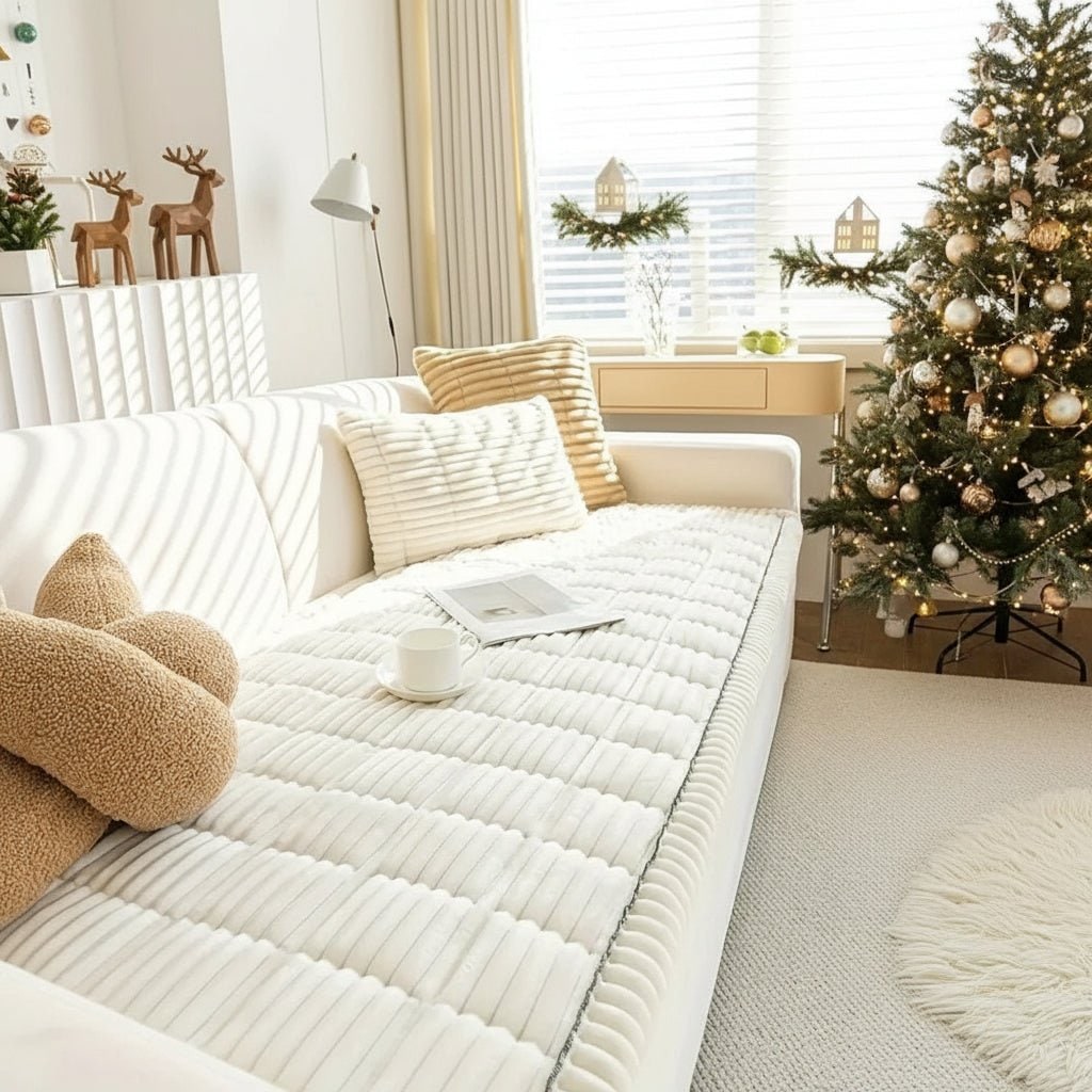Couch Seat Cover Sofa Cushion Pad Quilted Plush Non Slip Piped Furniture - Image 5