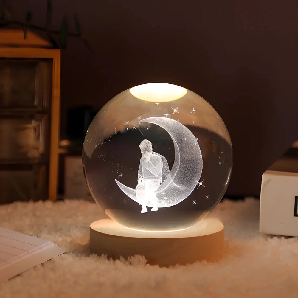 Crystal Ball Lamp Night Light USB Powered 3D Engraved Glass Wooden Base - Image 11