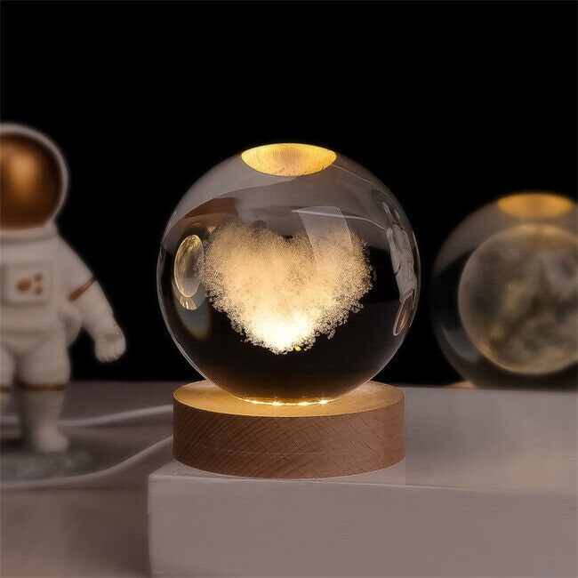 Crystal Ball Lamp Night Light USB Powered 3D Engraved Glass Wooden Base - Image 12