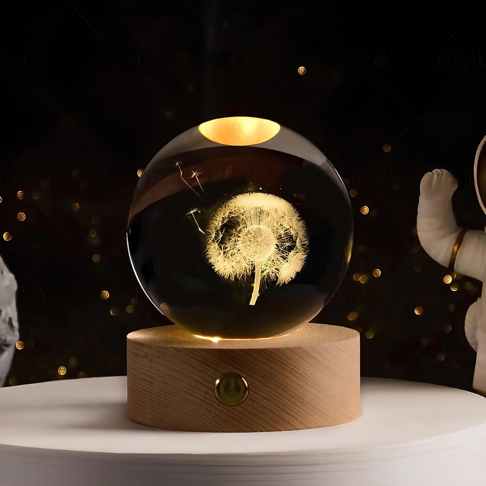 Crystal Ball Lamp Night Light USB Powered 3D Engraved Glass Wooden Base - Image 13