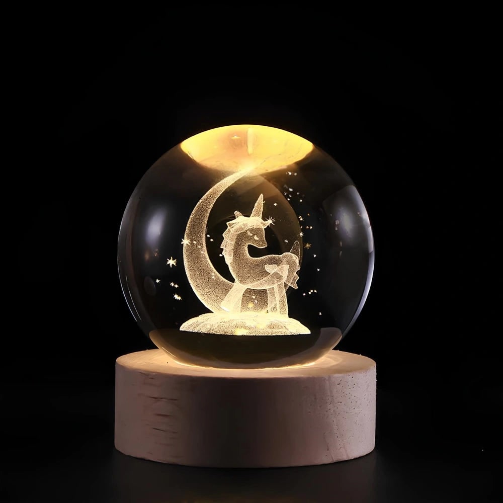 Crystal Ball Lamp Night Light USB Powered 3D Engraved Glass Wooden Base - Image 14