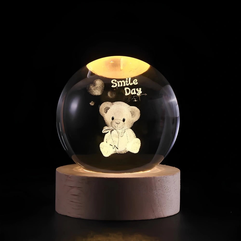 Crystal Ball Lamp Night Light USB Powered 3D Engraved Glass Wooden Base - Image 18