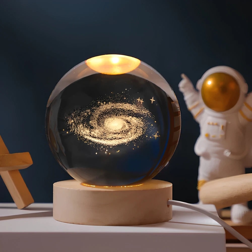 Crystal Ball Lamp Night Light USB Powered 3D Engraved Glass Wooden Base - Image 2