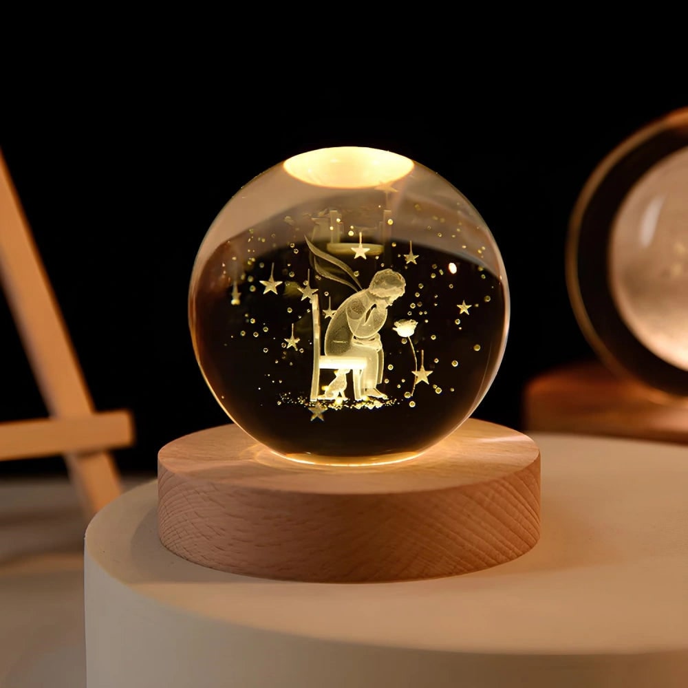 Crystal Ball Lamp Night Light USB Powered 3D Engraved Glass Wooden Base - Image 20