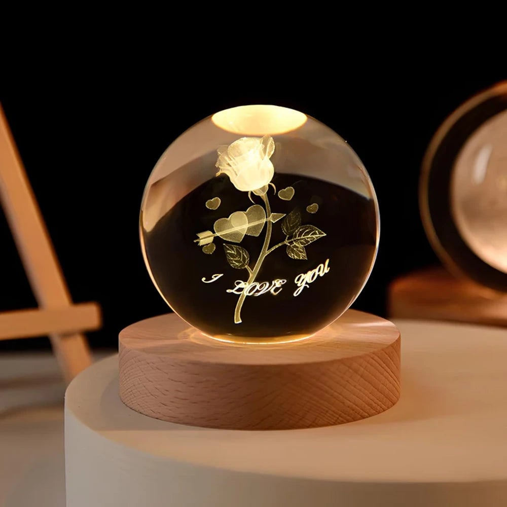 Crystal Ball Lamp Night Light USB Powered 3D Engraved Glass Wooden Base - Image 21