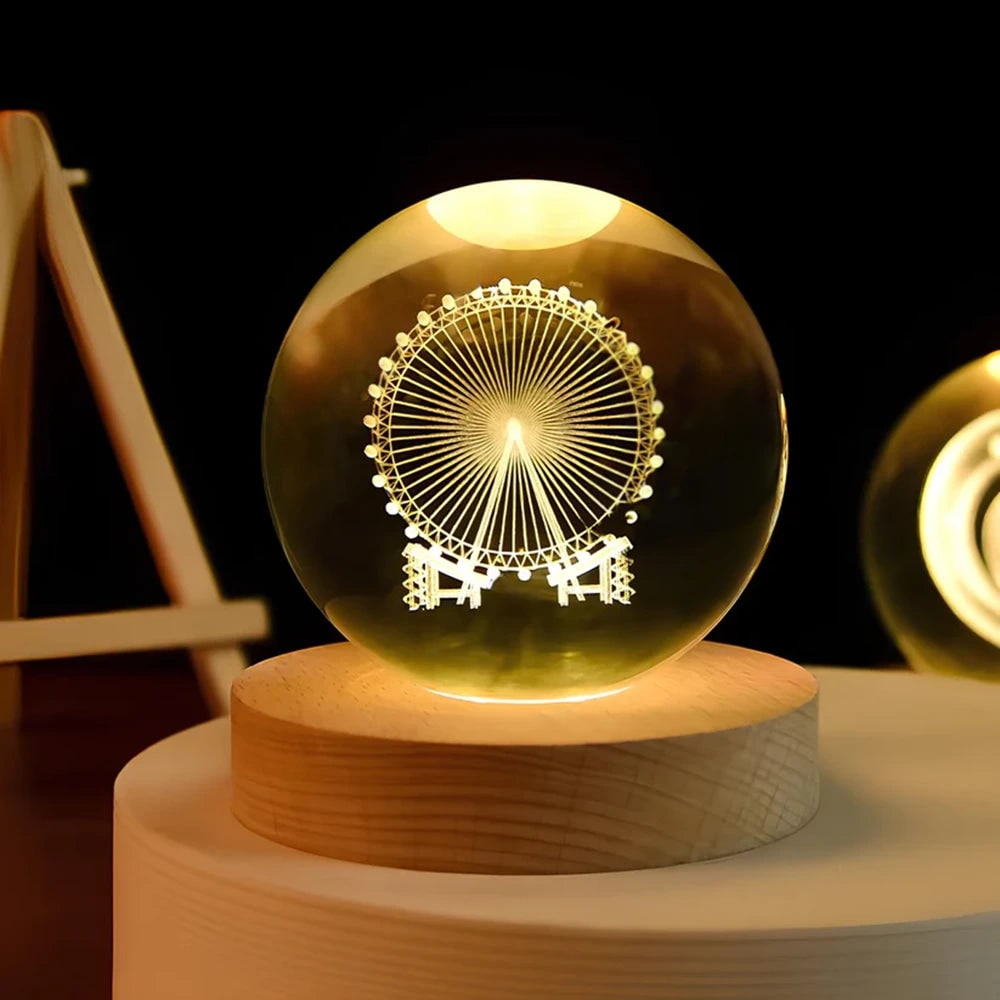 Crystal Ball Lamp Night Light USB Powered 3D Engraved Glass Wooden Base - Image 22