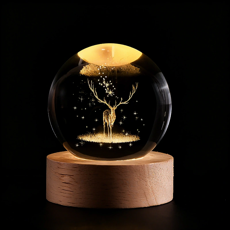 Crystal Ball Lamp Night Light USB Powered 3D Engraved Glass Wooden Base - Image 23