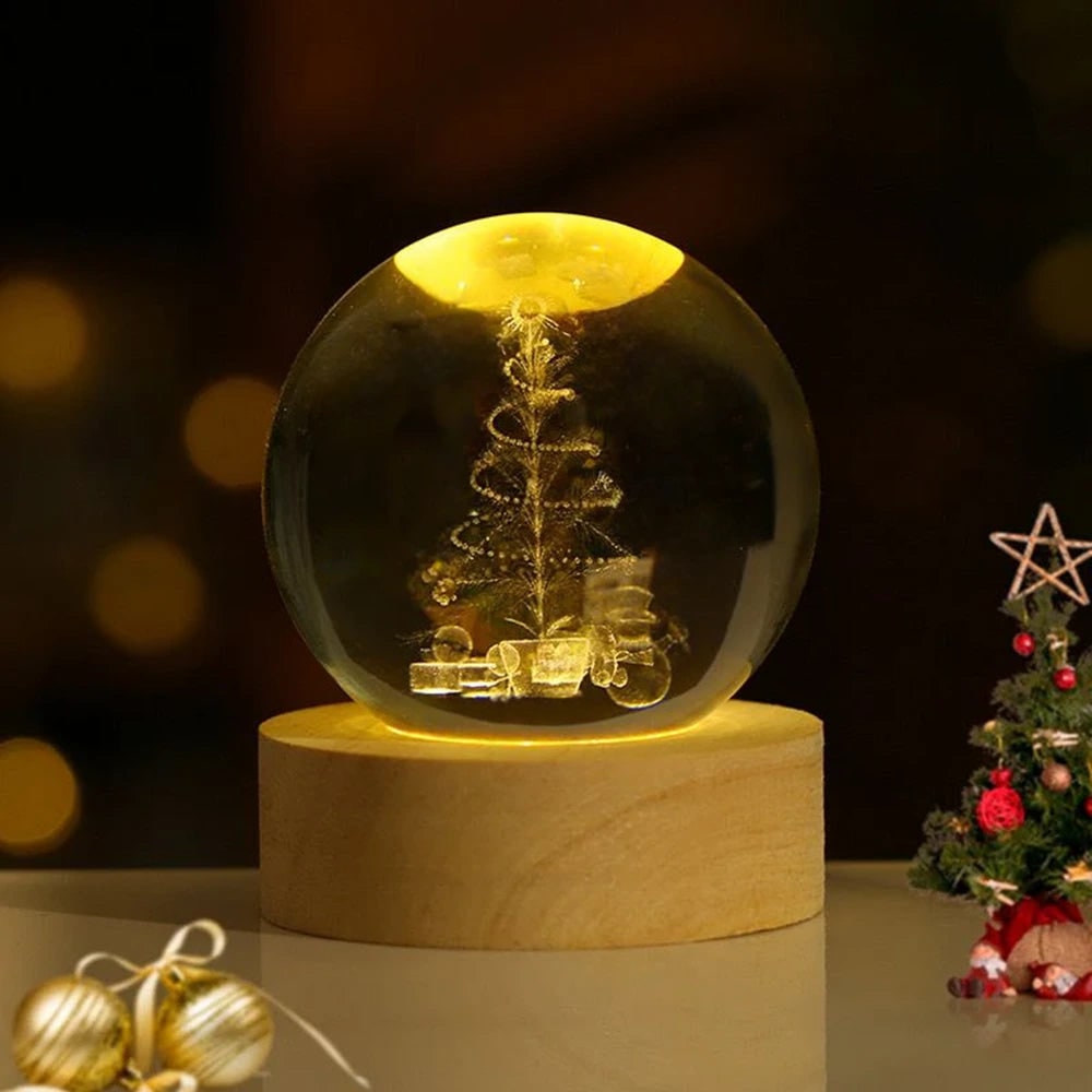 Crystal Ball Lamp Night Light USB Powered 3D Engraved Glass Wooden Base - Image 24