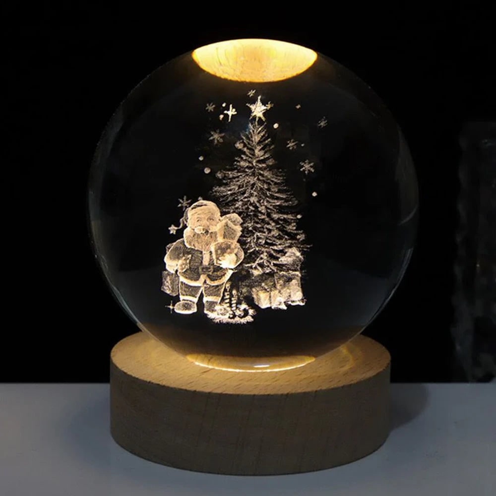 Crystal Ball Lamp Night Light USB Powered 3D Engraved Glass Wooden Base - Image 25