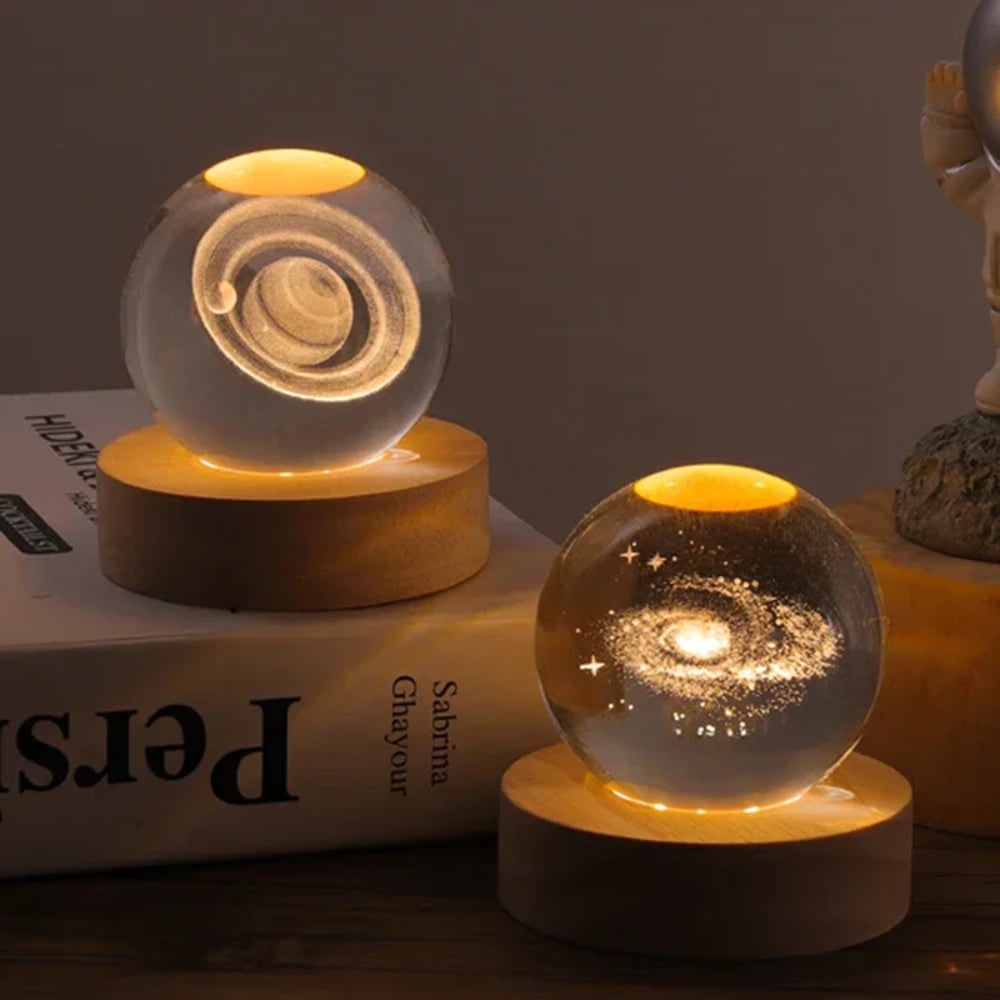 Crystal Ball Lamp Night Light USB Powered 3D Engraved Glass Wooden Base - Image 28