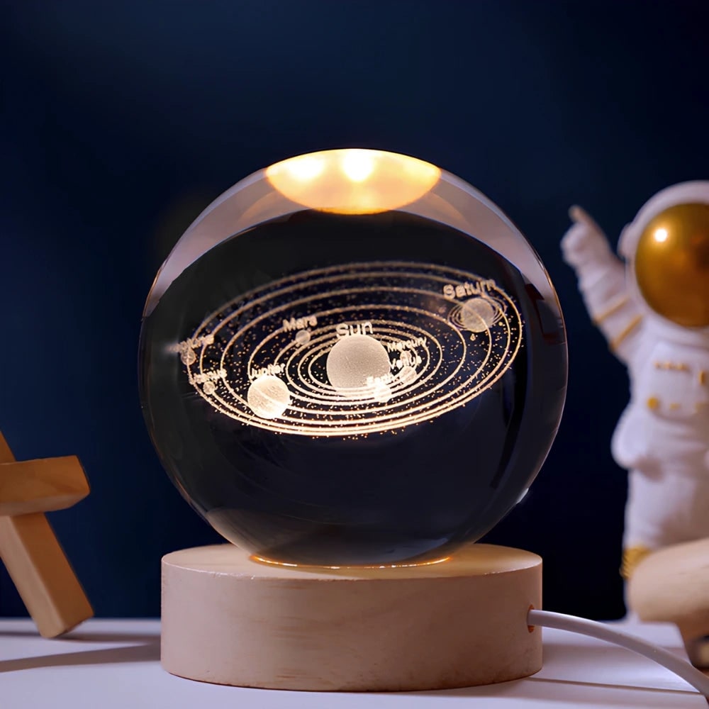 Crystal Ball Lamp Night Light USB Powered 3D Engraved Glass Wooden Base - Image 3
