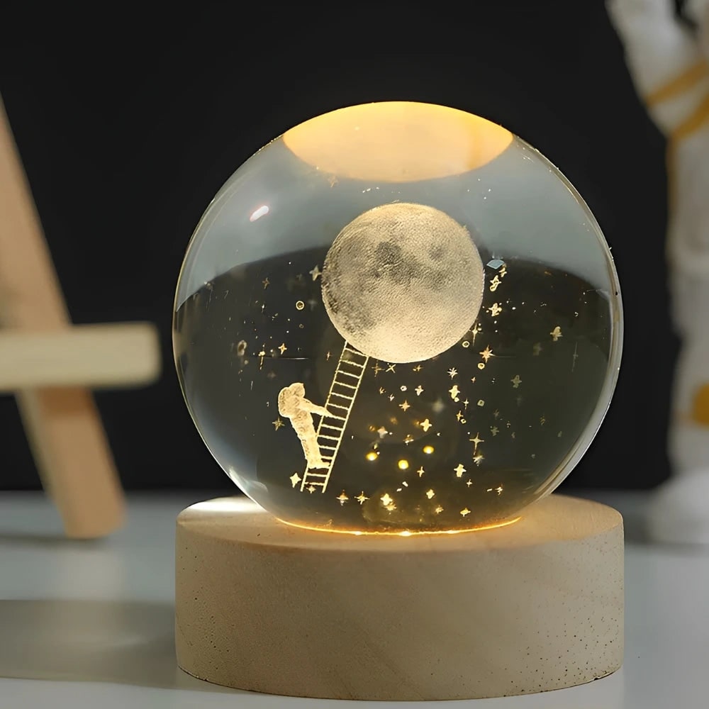 Crystal Ball Lamp Night Light USB Powered 3D Engraved Glass Wooden Base - Image 8