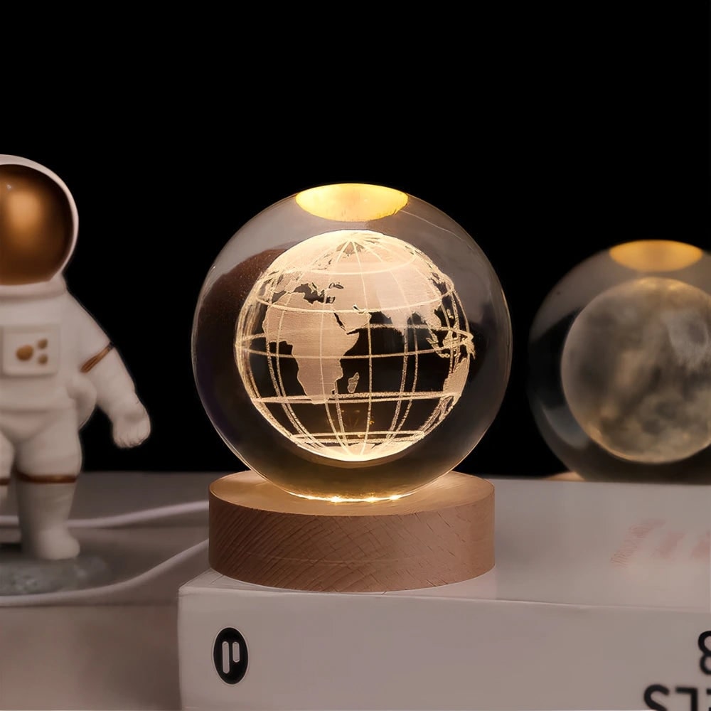 Crystal Ball Lamp Night Light USB Powered 3D Engraved Glass Wooden Base - Image 9