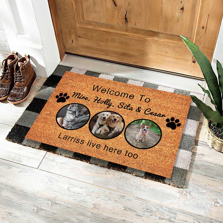 Custom Doormat Welcome Mat with Personalized Pet Photo and Text Indoor Outdoor Washable Door - Image 1