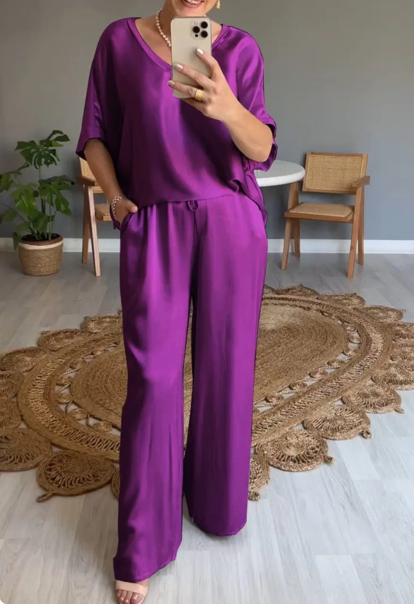 Natalie | Women's Chiffon Two-Piece Wide-Leg Ensemble
