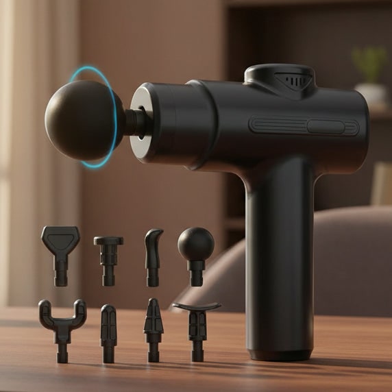 Deep Tissue Massage Gun Interchangeable Heads Electric Portable Handheld Black - Image 1