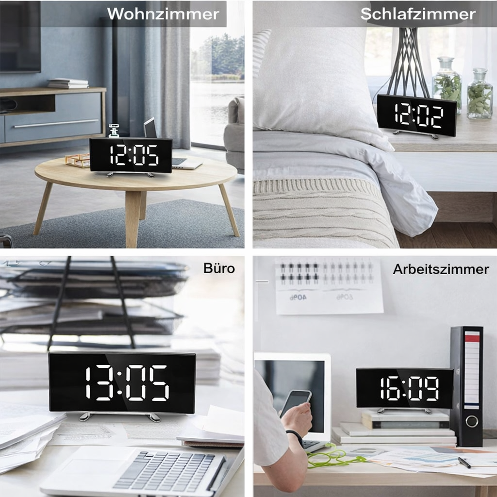 Digital Alarm Clock with Mirror Face and Auto Dimming LED Display - Image 2