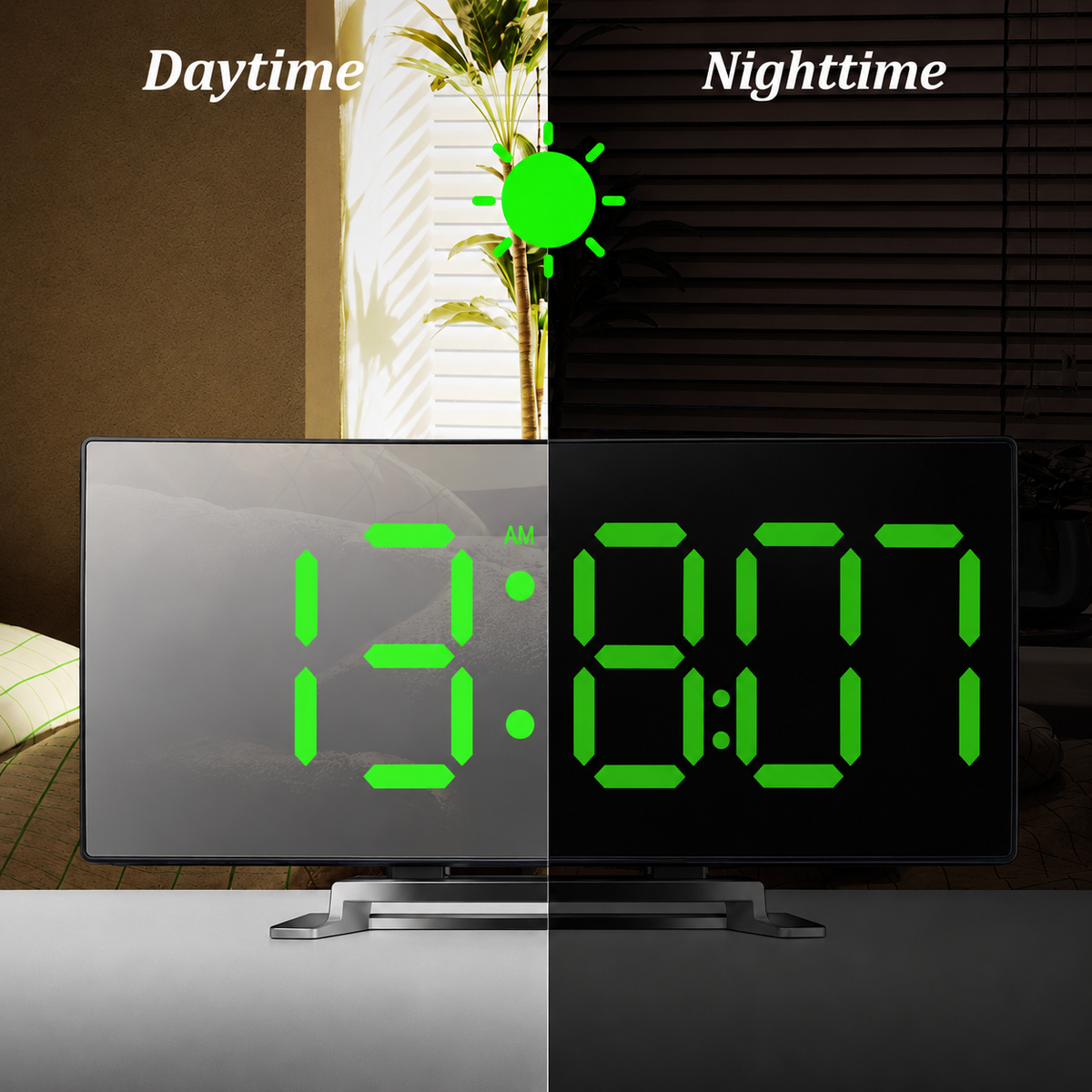 Digital Alarm Clock with Mirror Face and Auto Dimming LED Display - Image 3