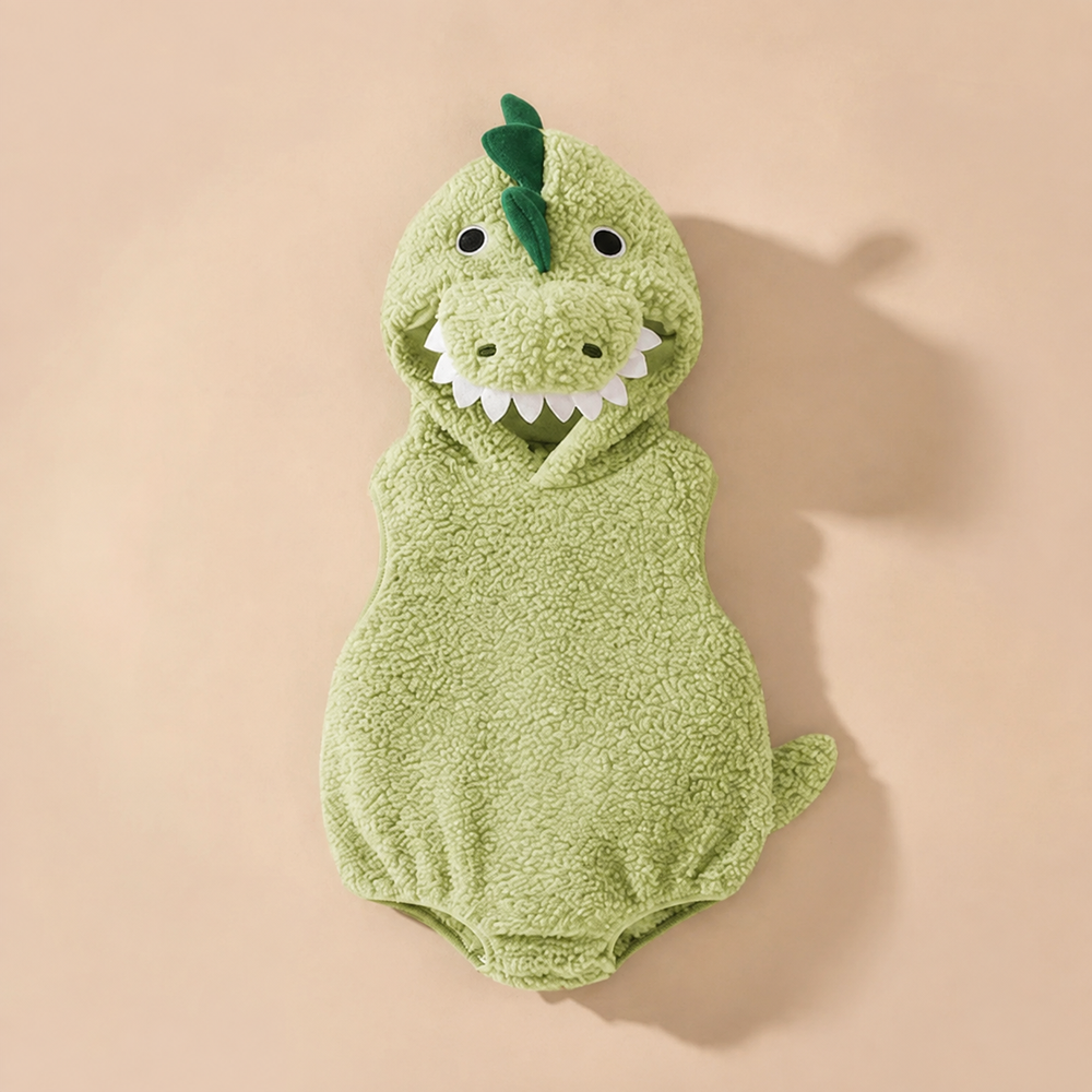 Kids' Halloween Baby Dinosaur Costume Hooded Romper with Sherpa Fleece and Spikes for Infant Party