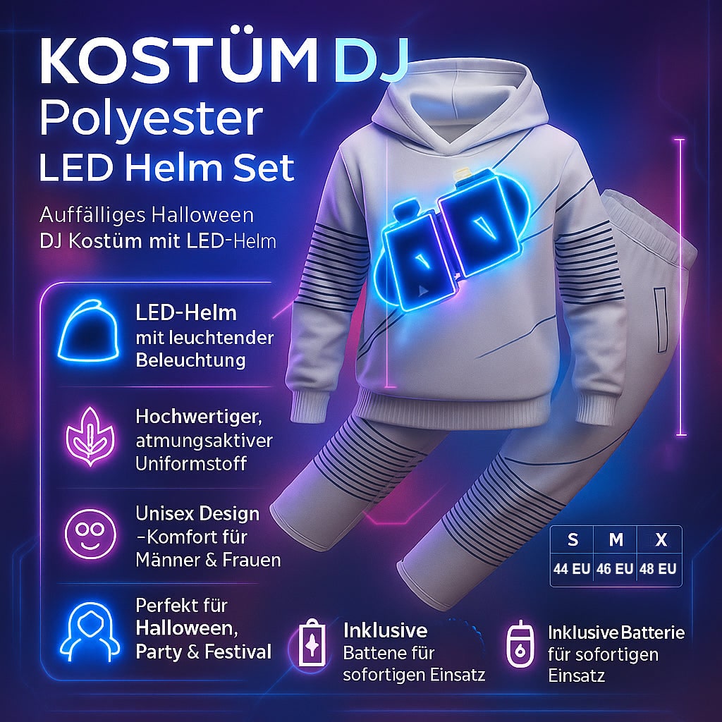 Dj Costume Hoodie and Sweatpants Set with LED Light-Up Mask - Image 13