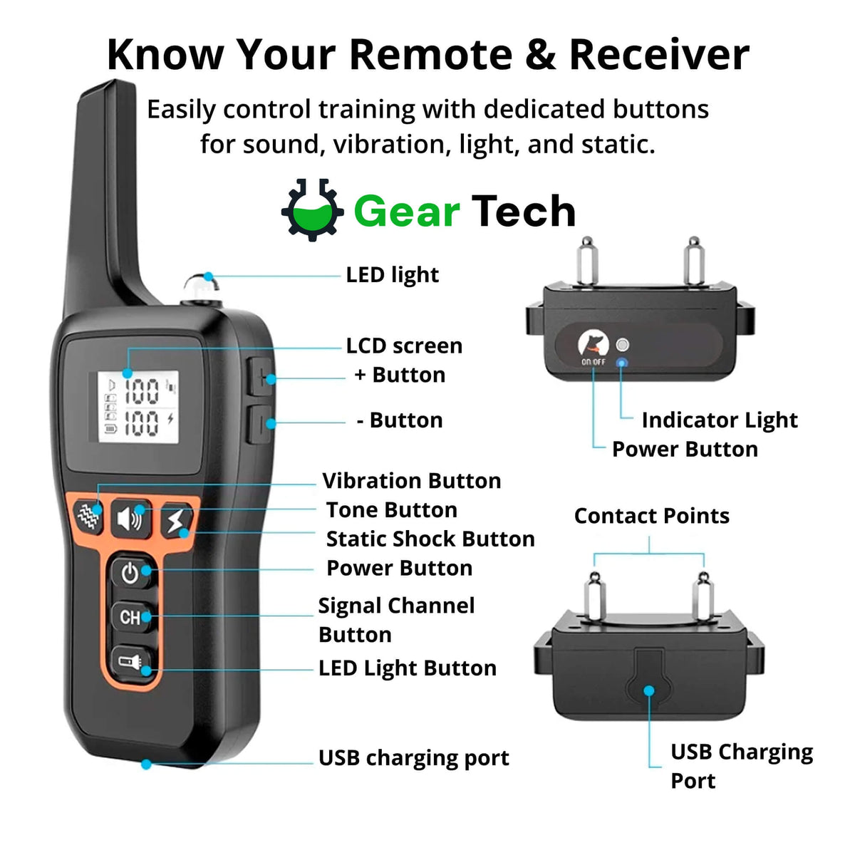 Dog Training Collar with Remote Control Waterproof Receiver and Name Tag Shock - Image 8