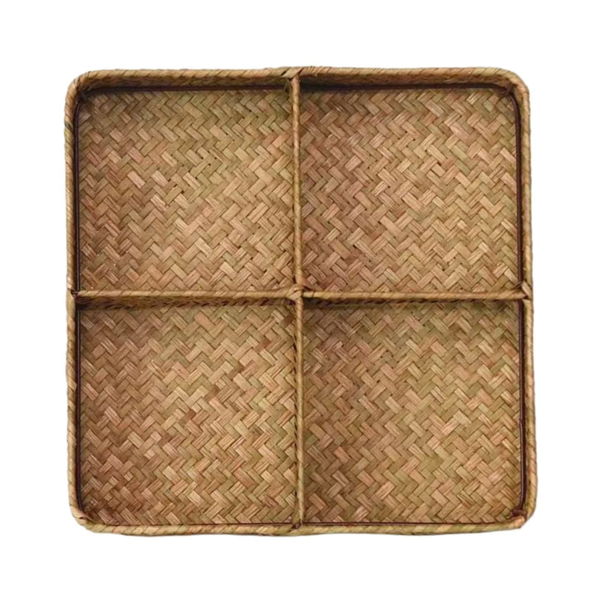 Drawer Organizer with Four Compartments Woven Seagrass Kitchen Utensil Storage Tray - Image 3