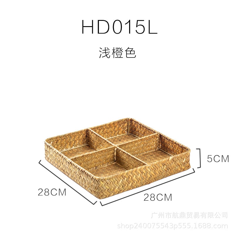 Drawer Organizer with Four Compartments Woven Seagrass Kitchen Utensil Storage Tray - Image 4
