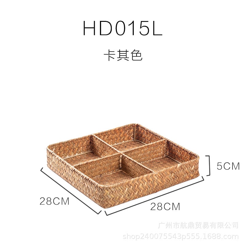Drawer Organizer with Four Compartments Woven Seagrass Kitchen Utensil Storage Tray - Image 5
