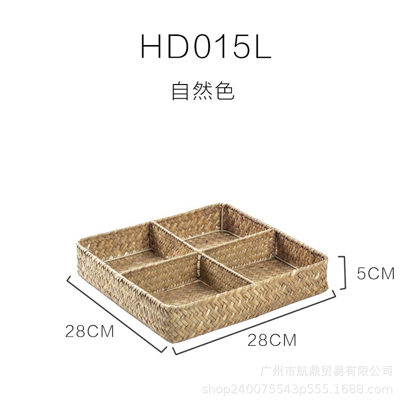 Drawer Organizer with Four Compartments Woven Seagrass Kitchen Utensil Storage Tray - Image 6