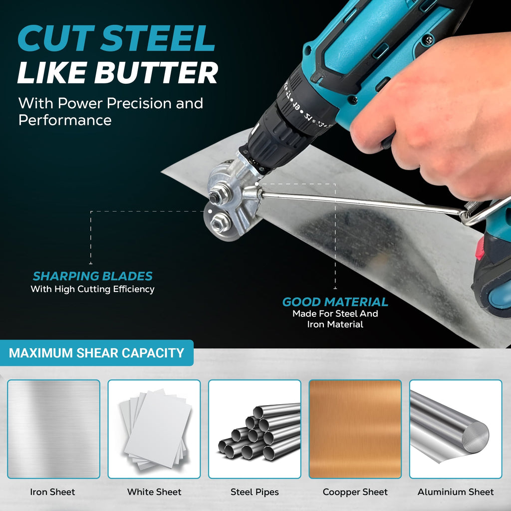 Drill Metal Cutter Tool with Sheet Cutting Blade and Stabilizing Rod - Image 1