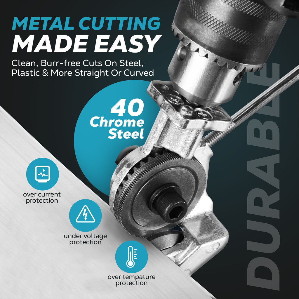 Drill Metal Cutter Tool with Sheet Cutting Blade and Stabilizing Rod - Image 2