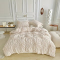 Duvet Cover Set with Pinch Pleat Ruffle Flower Design Microfiber Textured - Image 1