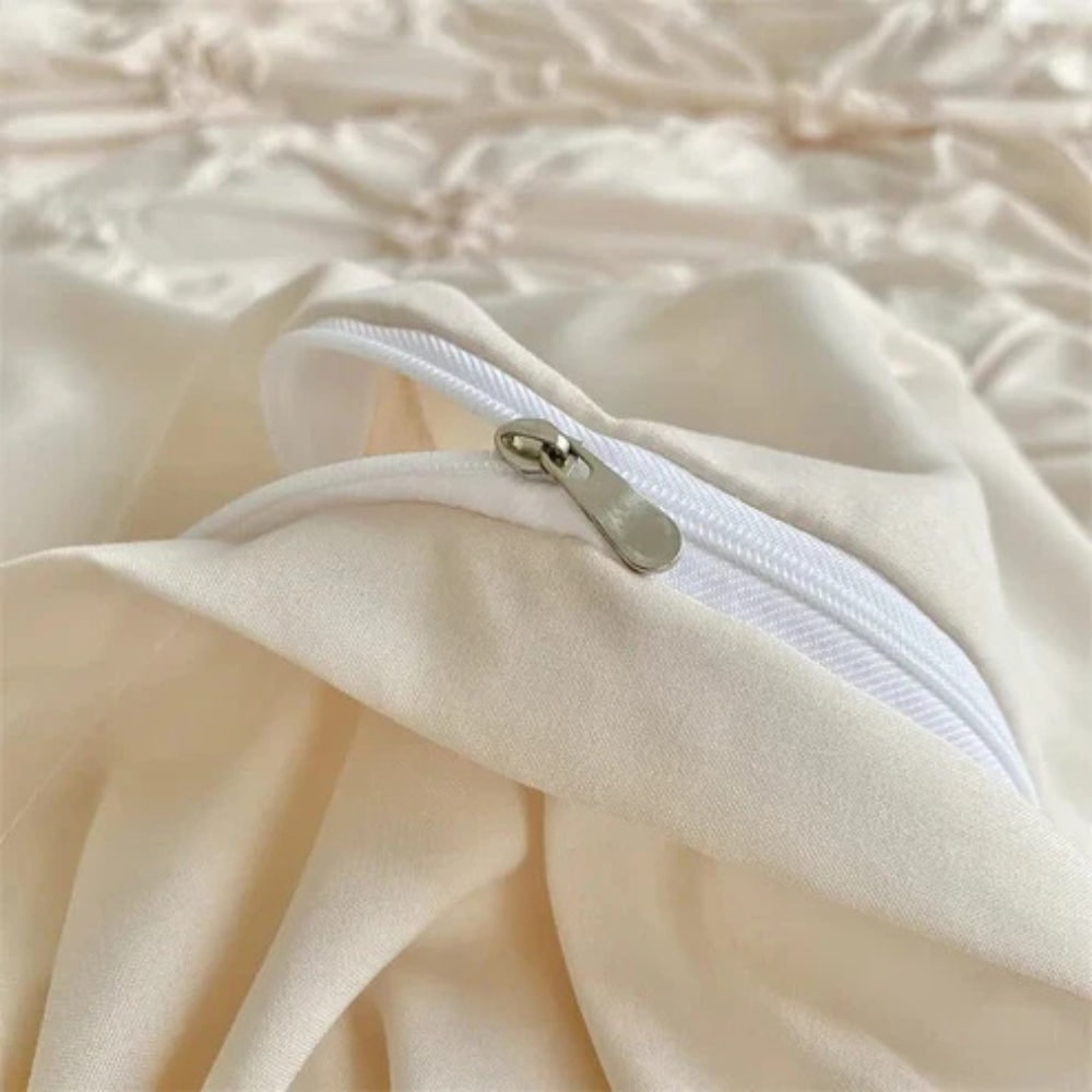 Duvet Cover Set with Pinch Pleat Ruffle Flower Design Microfiber Textured - Image 7