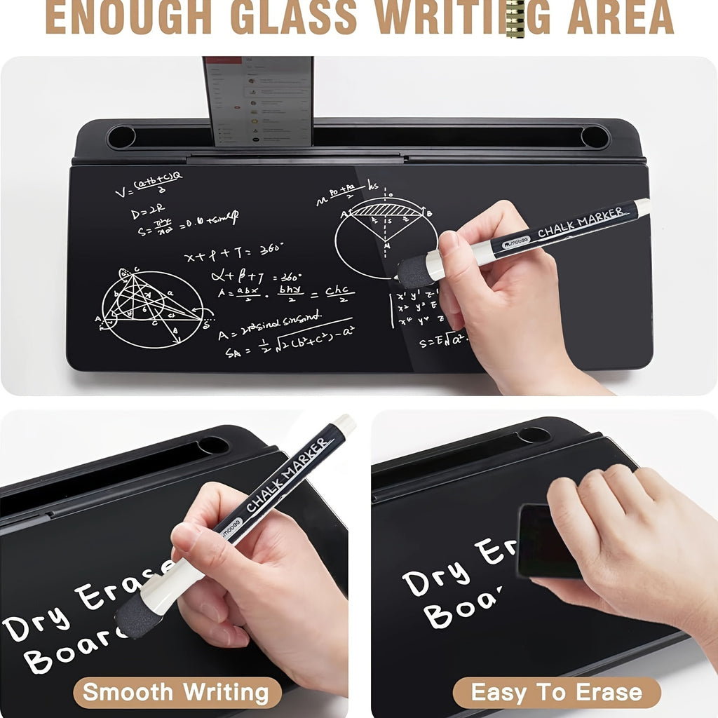 Glass Dry Erase Board with Magnetic Desktop Organizer and Built-In Storage